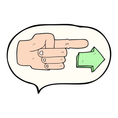 konuşma balonu karikatür oku ile işaret eden bir ele