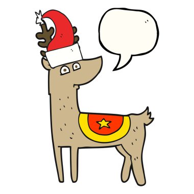 Noel şapka konuşma kabarcık karikatür Ren geyiği