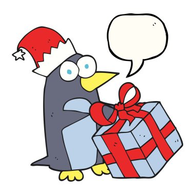 konuşma balonu Noel penguen karikatür