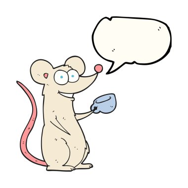 konuşma kabarcık karikatür fare ile çay