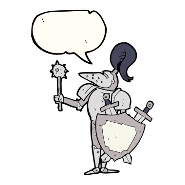 konuşma kabarcık karikatür Ortaçağ Şövalyesi ile kalkan