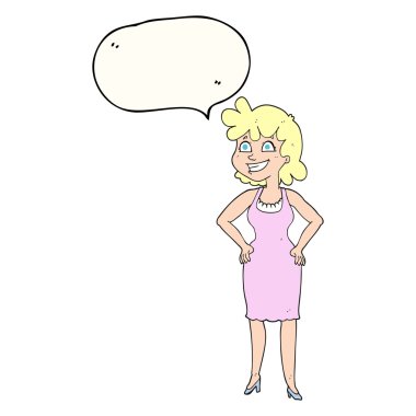 konuşma kabarcık karikatür mutlu kadın elbise