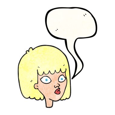 konuşma dokulu kabarcık karikatür kadın yüzü