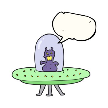 konuşma kabarcık karikatür uzaylı uçan daire içinde