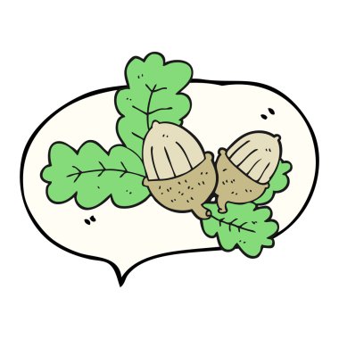 konuşma kabarcık karikatür meşe palamutları ve yaprakları