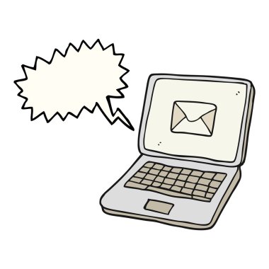 konuşma kabarcık karikatür dizüstü bilgisayar ile scr Mesaj sembolü