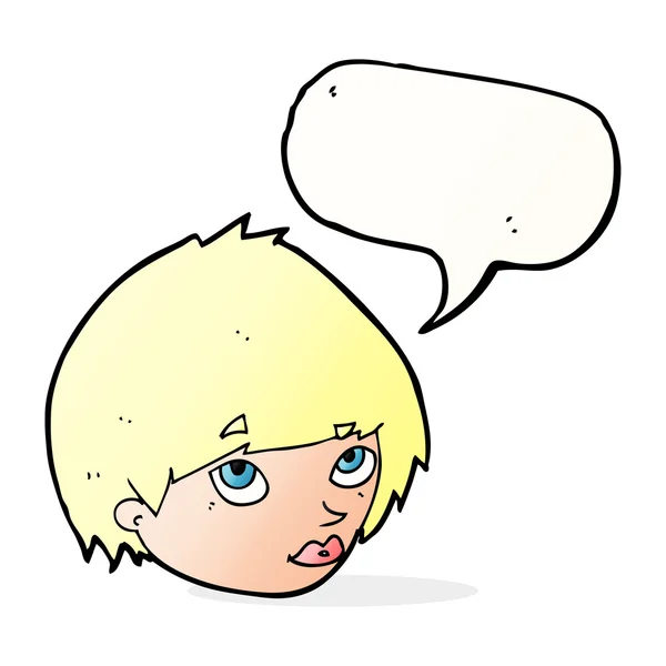 Cartoon female face looking up with speech bubble — Stock Vector
