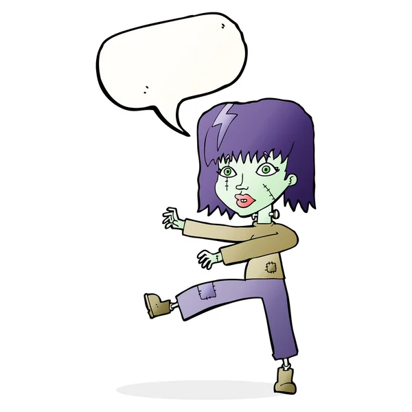 Dessin animé zombie fille avec bulle de parole — Image vectorielle