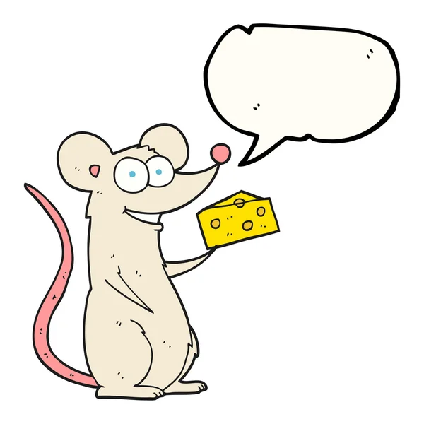 Voz ratón de dibujos animados burbuja con queso — Vector de stock