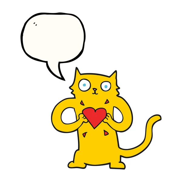 Voz burbuja dibujos animados gato con amor corazón — Vector de stock