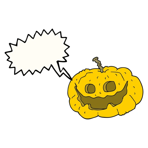 Discours bulle dessin animé halloween citrouille — Image vectorielle