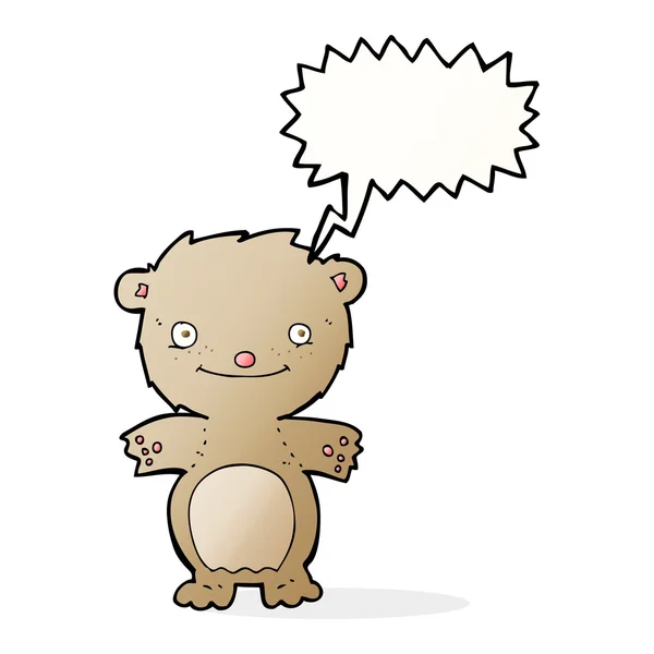 Dessin animé heureux petit ours en peluche avec bulle de parole — Image vectorielle