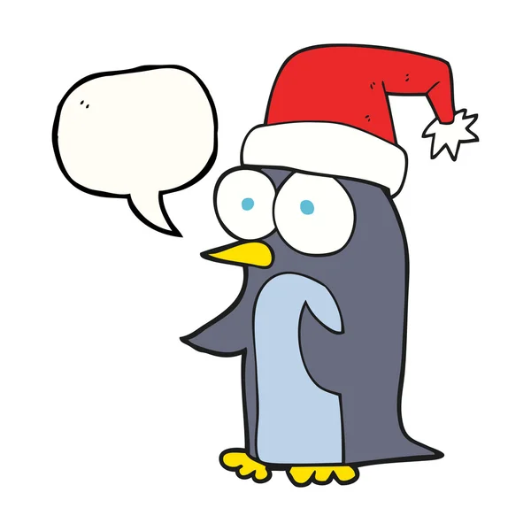 Konuşma balonu Noel penguen karikatür — Stok Vektör