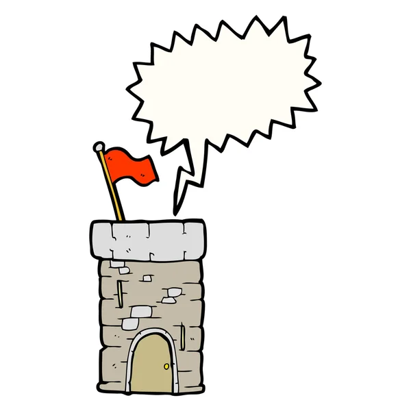 Discurso burbuja de dibujos animados torre del castillo viejo — Vector de stock