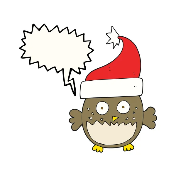 Discorso bolla cartone animato gufo indossa cappello di Natale — Vettoriale Stock