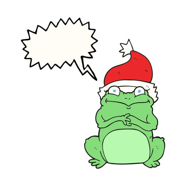 Discorso bolla cartone animato rana indossa cappello di Natale — Vettoriale Stock