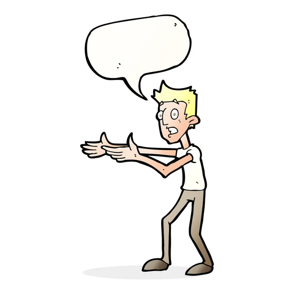 Hombre de dibujos animados desesperadamente explicando con la burbuja del habla — Archivo Imágenes Vectoriales