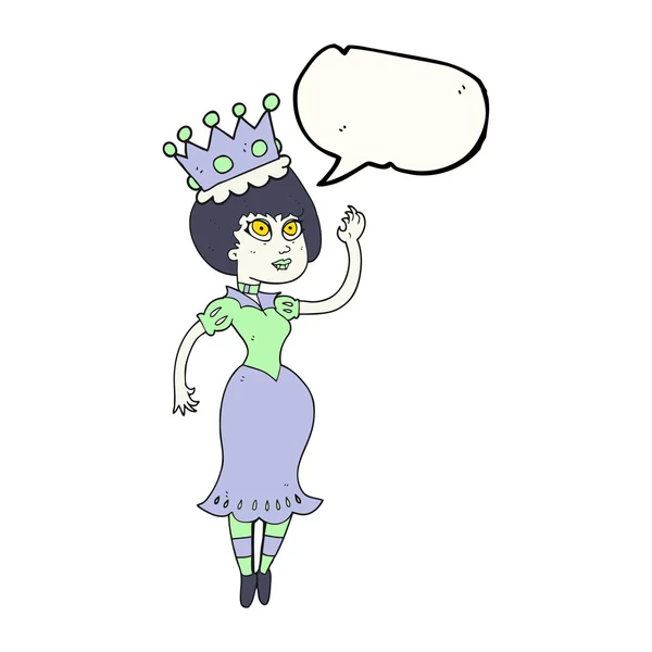 Speech bubble cartoon vampire queen waving — Stock Vector
