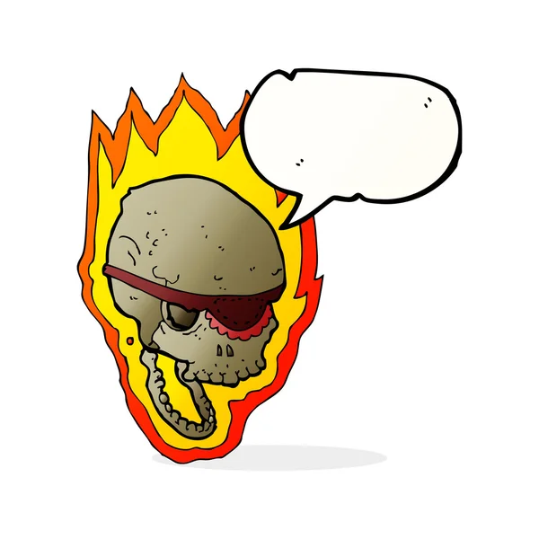 Cartoon flaming pirate skull with speech bubble — Stock Vector