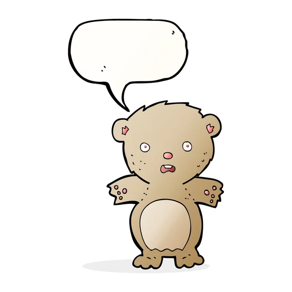 Vystrašený medvídek kreslený s bublinou řeči — Stockový vektor