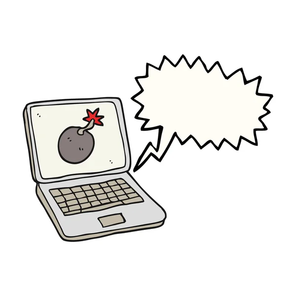 Speech bubble cartoon laptop computer with error screen — Stock Vector