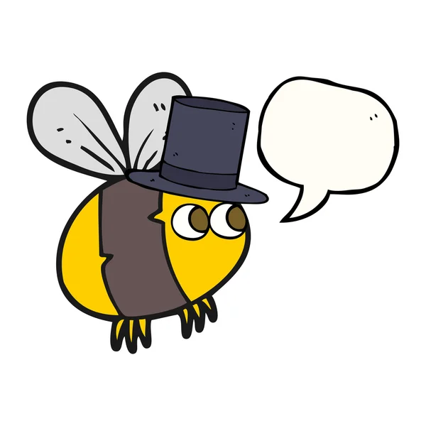 Speech bubble cartoon bee in top hat - Stok Vektor