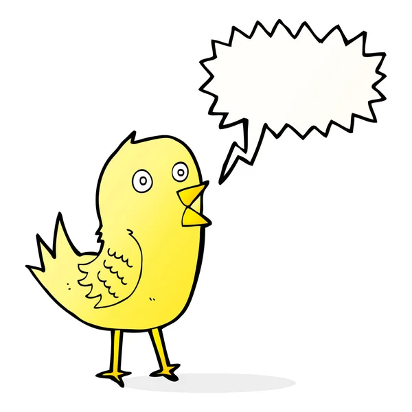 Cartoon tweeting bird with speech bubble — Stock Vector