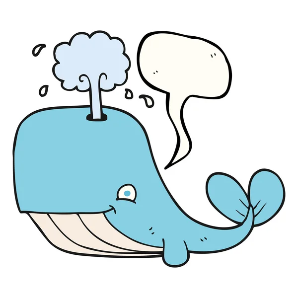 Toespraak bubble cartoon walvis spuiten van water — Stockvector