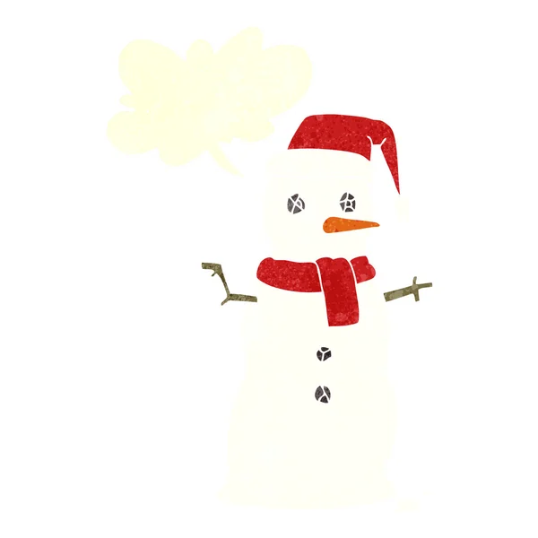 Freehand retro dibujos animados muñeco de nieve — Vector de stock