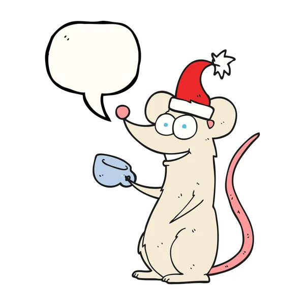 Toespraak bubble cartoon muis met kerst hoed — Stockvector