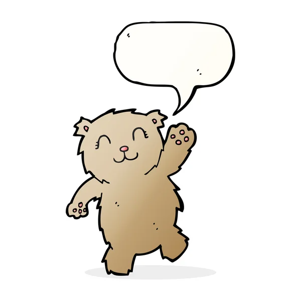 Karikatur schwenkt Teddybär mit Sprechblase — Stockvektor