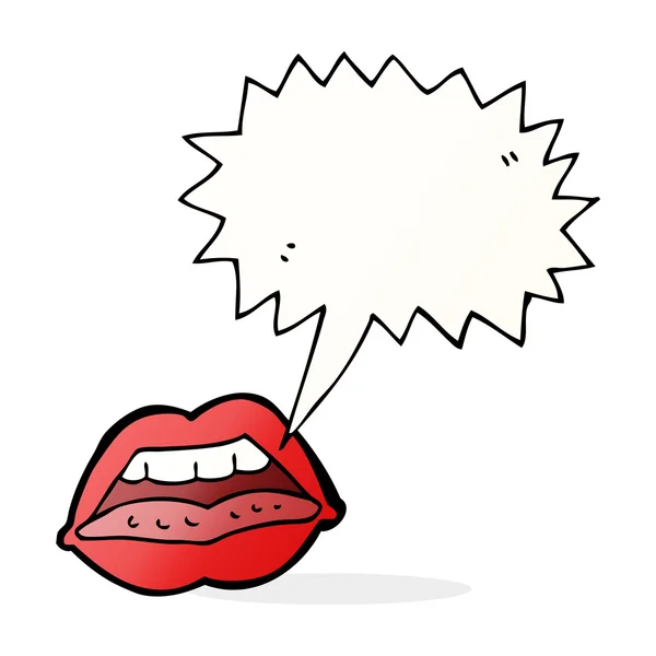 Dibujos animados sexy labios símbolo con burbuja del habla — Vector de stock