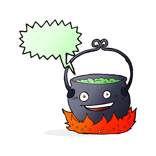 Cartoon witch's cauldron with speech bubble — Stock Vector