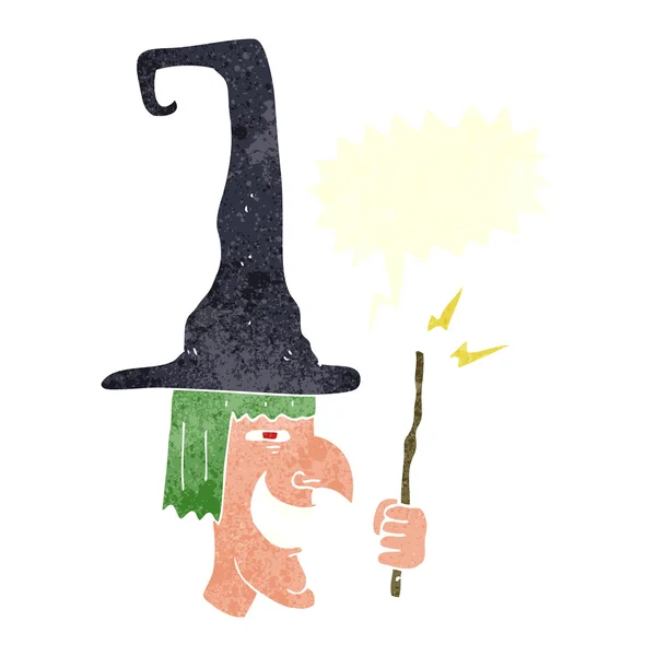 Mão livre retro desenho animado rindo bruxa —  Vetores de Stock