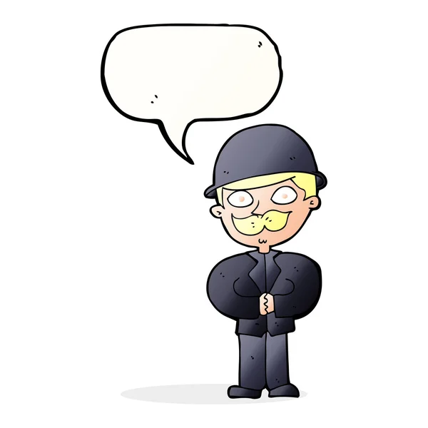 Homme dessin animé dans chapeau melon avec bulle de parole — Image vectorielle