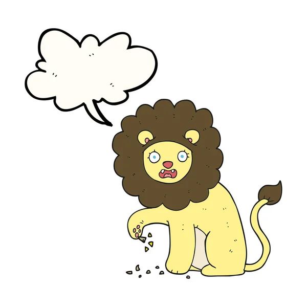 Fala bolha desenho animado leão com espinho no pé — Vetor de Stock