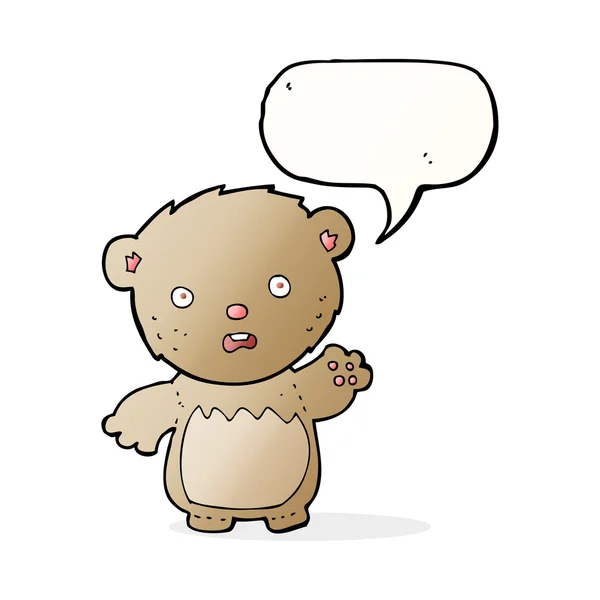 Desenho animado preocupado ursinho com bolha de fala — Vetor de Stock