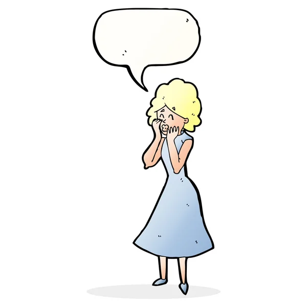 Cartoon orolig kvinna med pratbubblan — Stock vektor