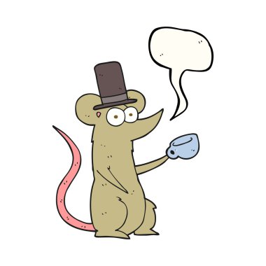 konuşma kabarcık karikatür fare ile Kupası ve silindir şapka