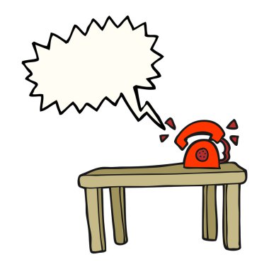 Masanın üzerinde zil konuşma kabarcık karikatür telefon