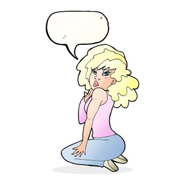 çizgi film kadın konuşma balonu ile poz