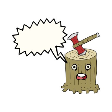 konuşma kabarcık karikatür ağaç kütüğü ve balta