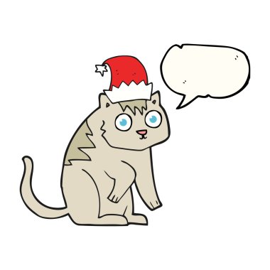 konuşma kabarcık karikatür kedi Noel şapka