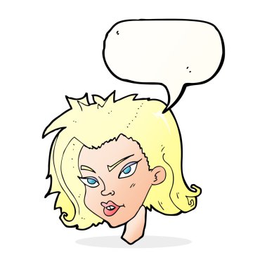 Konuşma baloncuklu bir kadın yüzü.