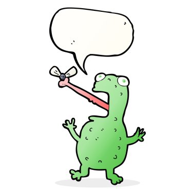 konuşma balonu ile sinek yakalamak karikatür kurbağa