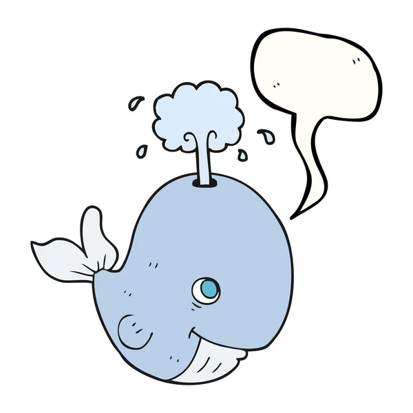 Toespraak bubble cartoon walvis spuiten van water — Stockvector