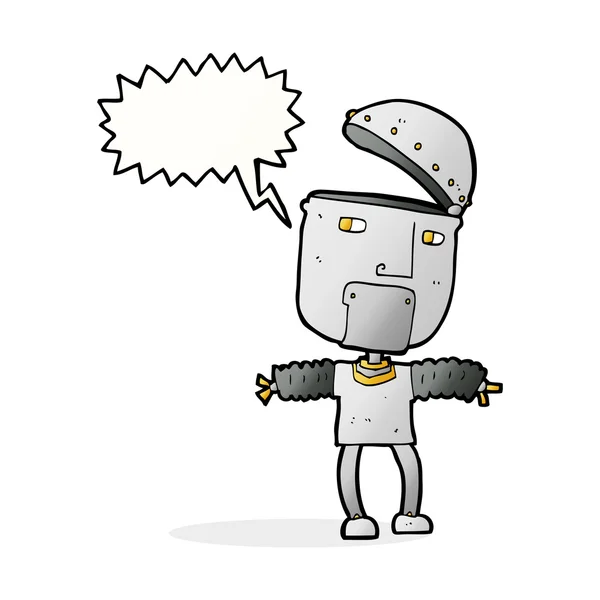 Lustiger Cartoon-Roboter mit offenem Kopf und Sprechblase — Stockvektor