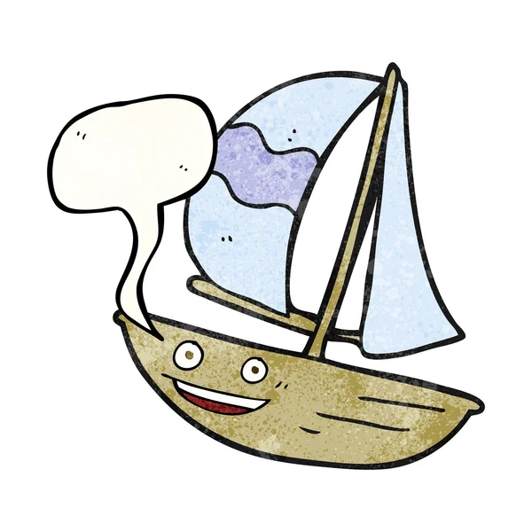 Toespraak bubble getextureerde cartoon varen schip — Stockvector