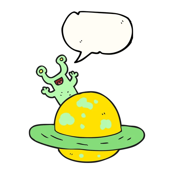 Toespraak bubble cartoon buitenaardse planeet — Stockvector
