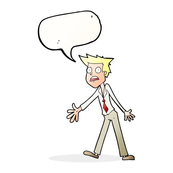 Hombre de dibujos animados estresado con burbuja del habla — Vector de stock